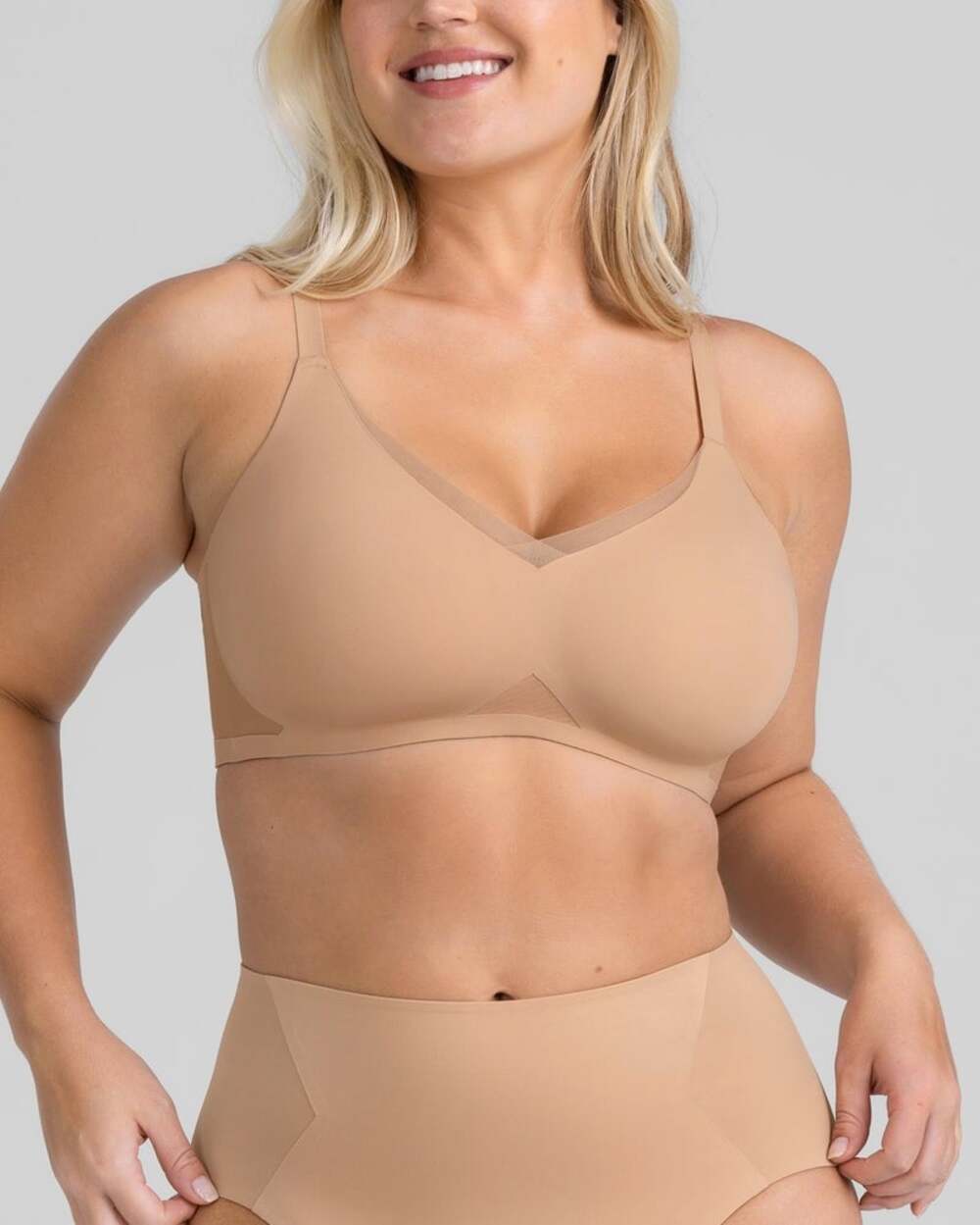 Honeylove Crossover Bra 34B 34C Wireless Sand Tan Lightly Lined Padded T Shirt
